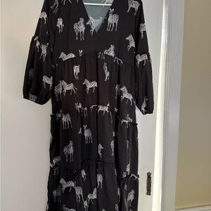 SHEIN Black and White Midi Sundress with Bishop Sleeves